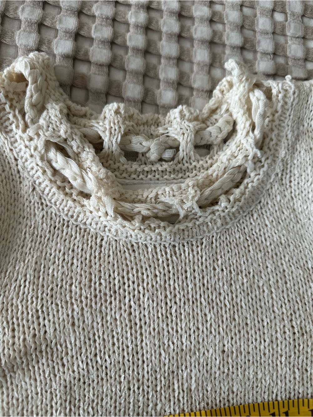 Anthropologie Boho Cream Fringe Sleeveless Knit Top Women’s XS - Picture 6 of 8